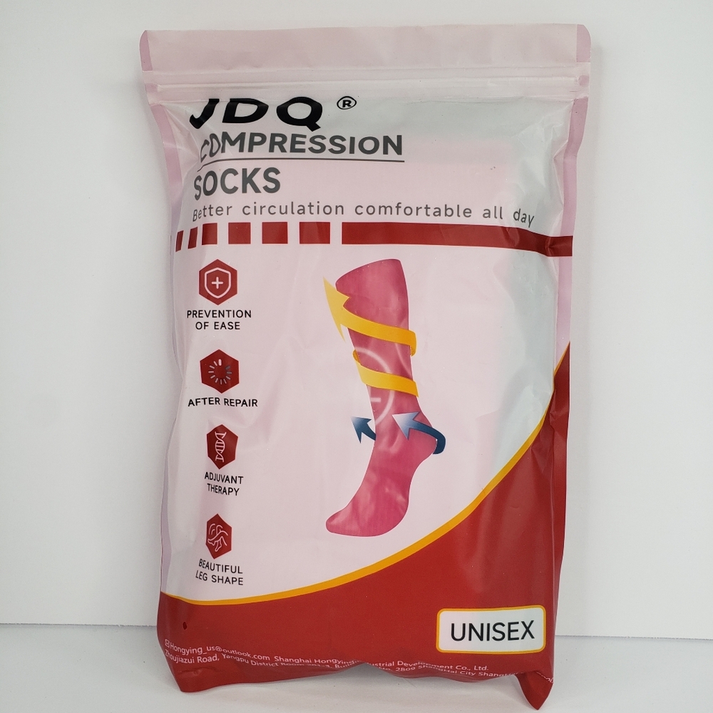 2 Pack JDQ Compression Socks Sz Large XL Unisex Black & Pink Circulation Support